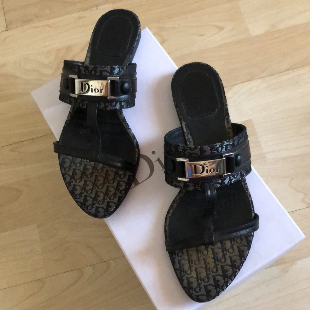 Dior Button Flat T Strap Slides - image 1